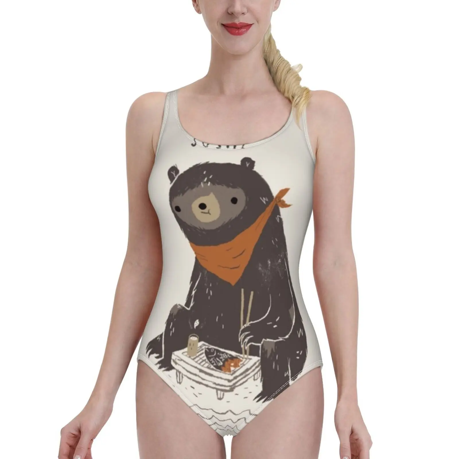 

Слитный купальник для суши, медведь, женский купальник, сексуальный Классический купальник с открытой спиной, пляжная одежда для купания, м...