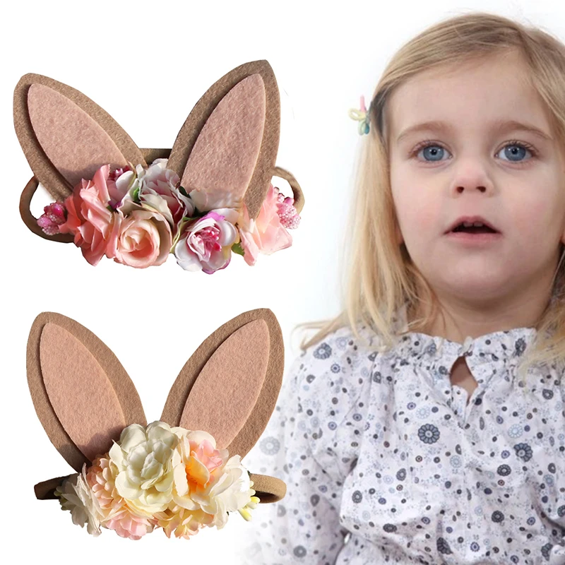 

Cute Girls Headwear Bunny Ear Floral Headbands Photography Props Children Easter Gifts Infant Toddler Hairbands Hair Accessories
