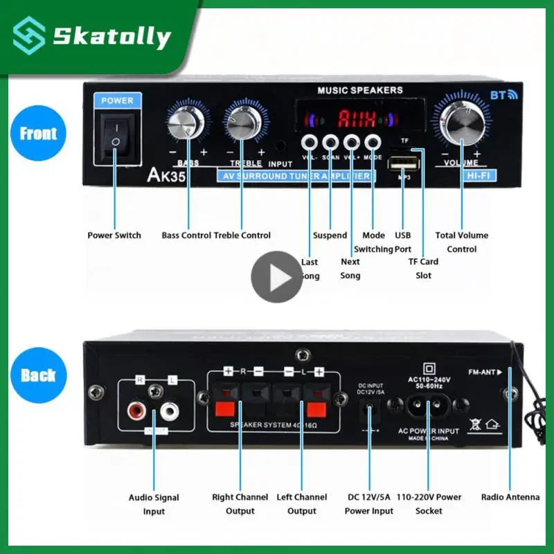 

Черный усилитель аудио для домашнего кинотеатра с дистанционным управлением, цифровой усилитель мощности, Fm стерео радио 110-220 В