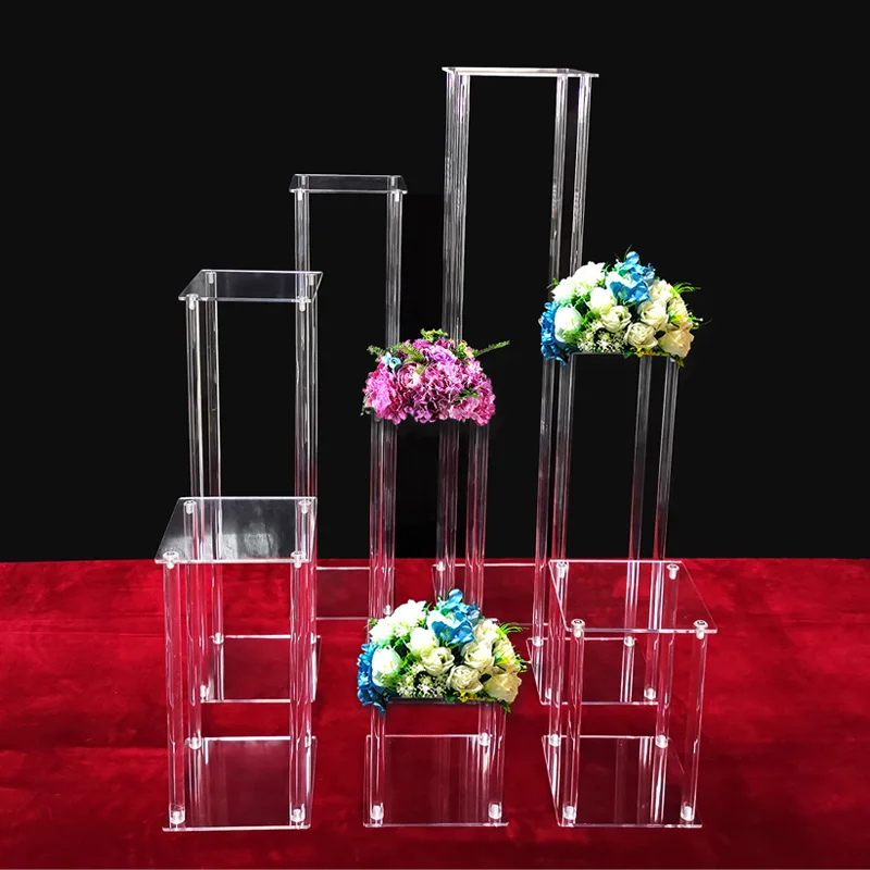 

Acrylic Floor Vase Clear Flower Vase Table Centerpiece For Marriage Vintage Floral Stand Columns For Wedding Decoration