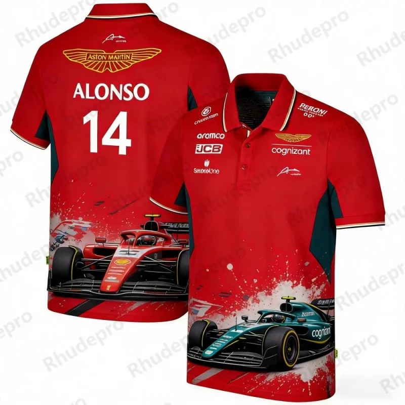 Фото Футболка-поло Aston Martin Team Alonso 14 F1 Racing: дышащая повседневная спортивная рубашка для фанатов, для ежедневной носки №4