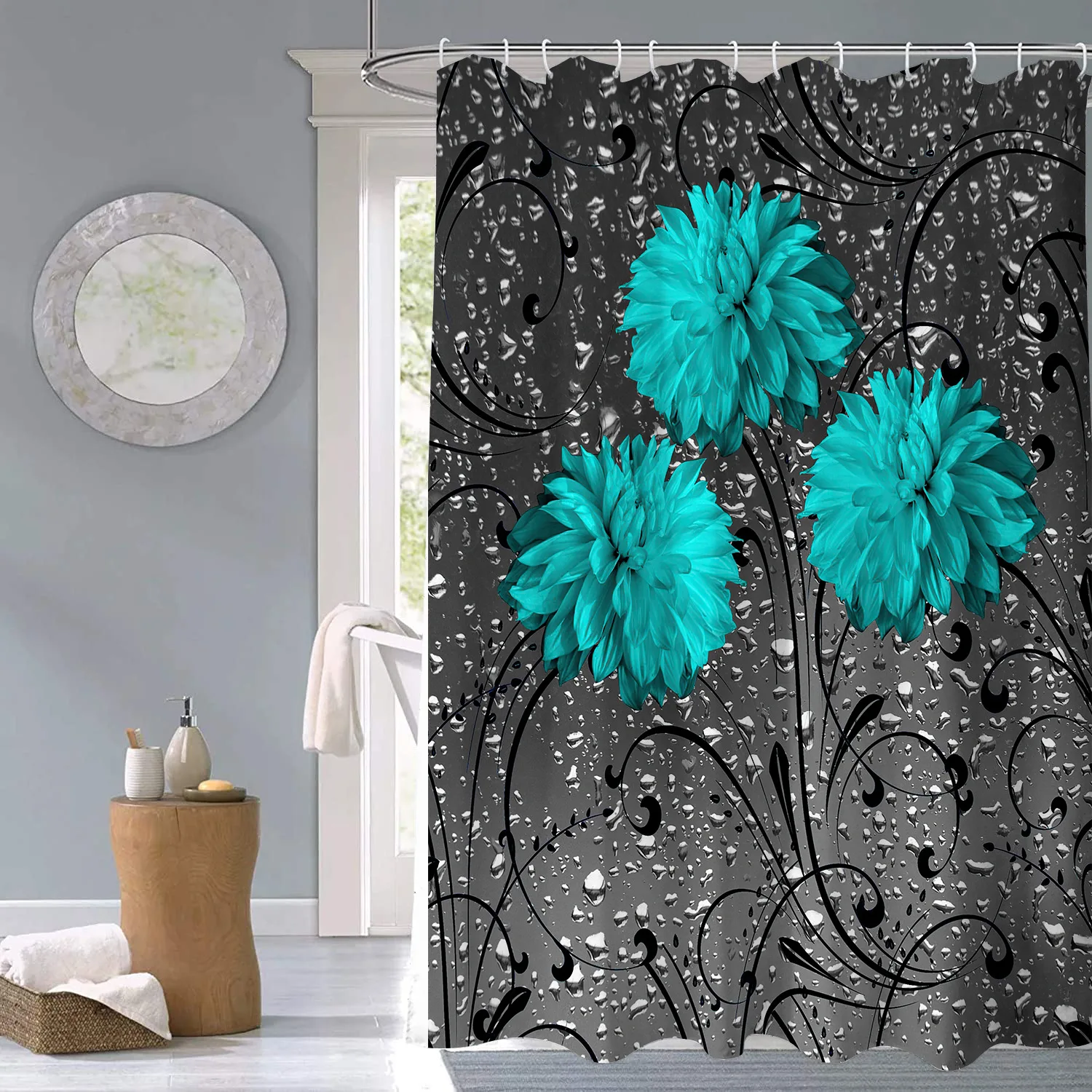 

Modern nordic style color flower sunflower bathtub pattern art shower curtain windproof bathroom decoration home furnishing
