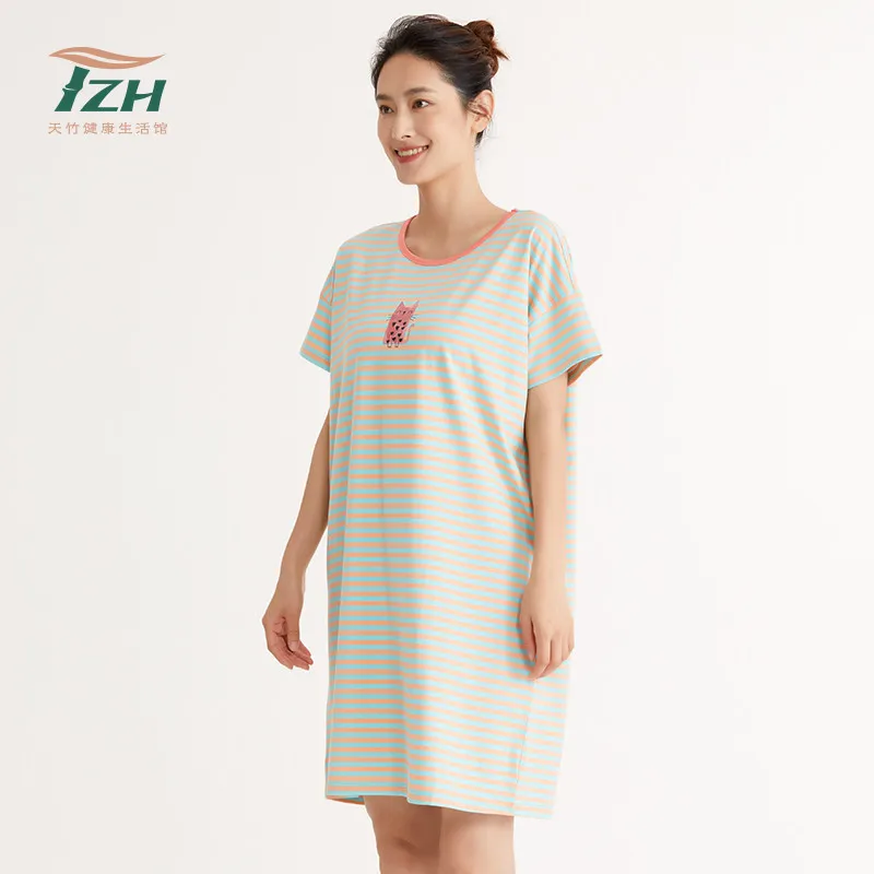 

Tianzhu Brand Summer Thin Pajamas Nightdress Ladies Round Neck Home Clothes Bamboo Fiber Soft Material Super Soft