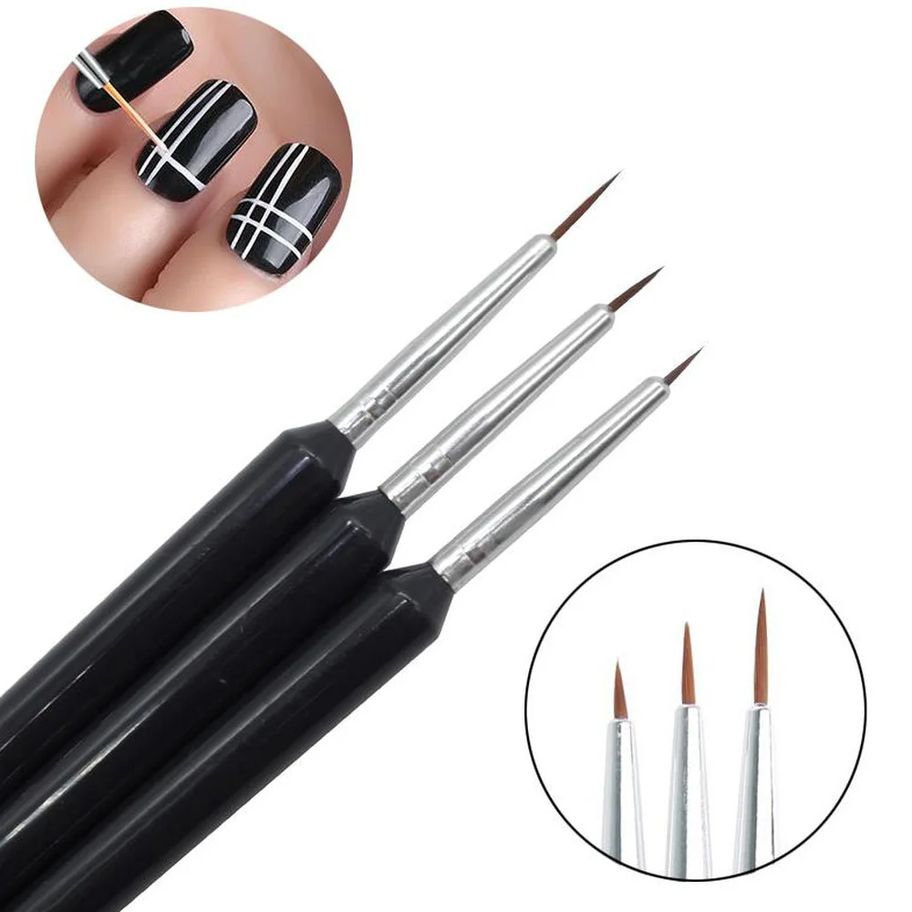 

3PCS Nail Pull Line Pens Acrylic Brush Nail Supplies for Professionals Manicure UV Gel DIY Painting Pen Brushes Nails Art Tools
