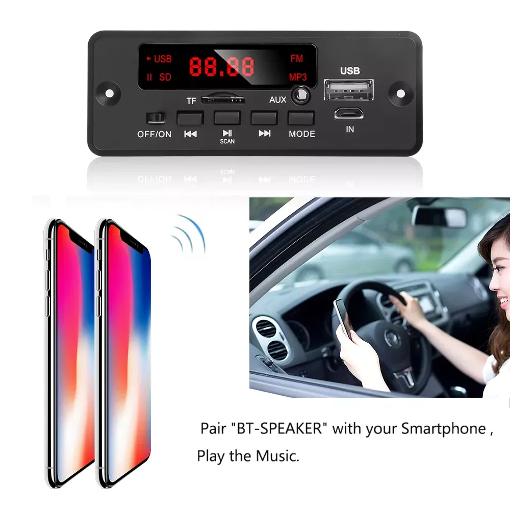 

2*25W Amplifier 12V MP3 Player Decoder Board 5V-18V Bluetooth 5.0 Car FM Radio Module Support TF USB AUX 3.5 WMA Player Decoder