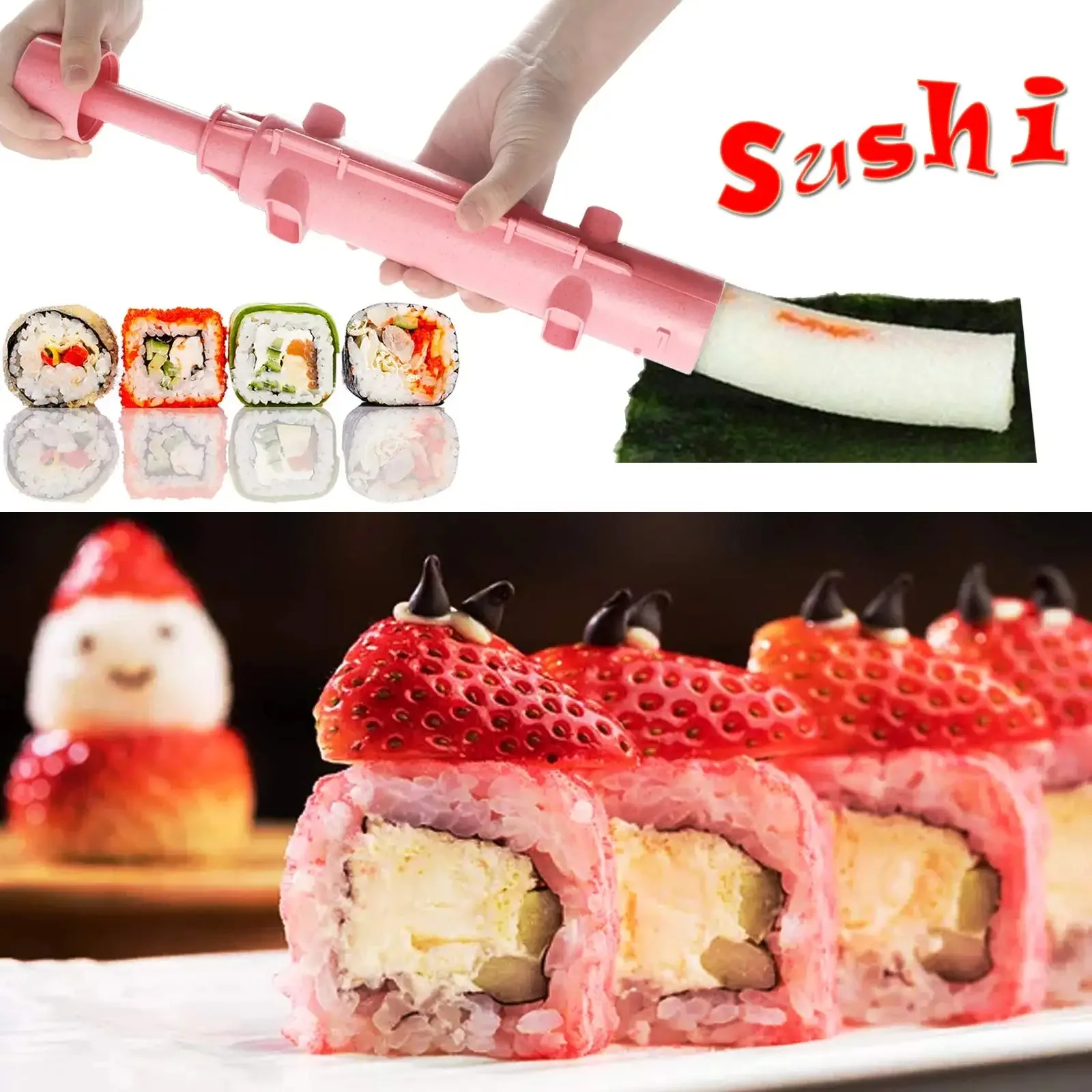 

Sushi Roller Kit Rolls All In One Sushi Bazooka Maker Kitchen DIY Mold Easy Cooking Tools Upgrade Rice Vegetable Meat Sushi Make