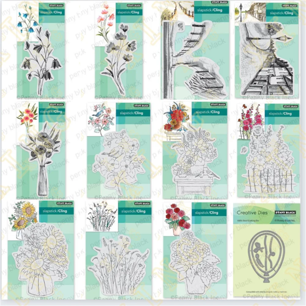 

Meadow Potted Balloons Metal Cutting Dies and Clear Stamps for DIY Scrapbook Paper Craft Handmade Card Album Punch Art Cutter