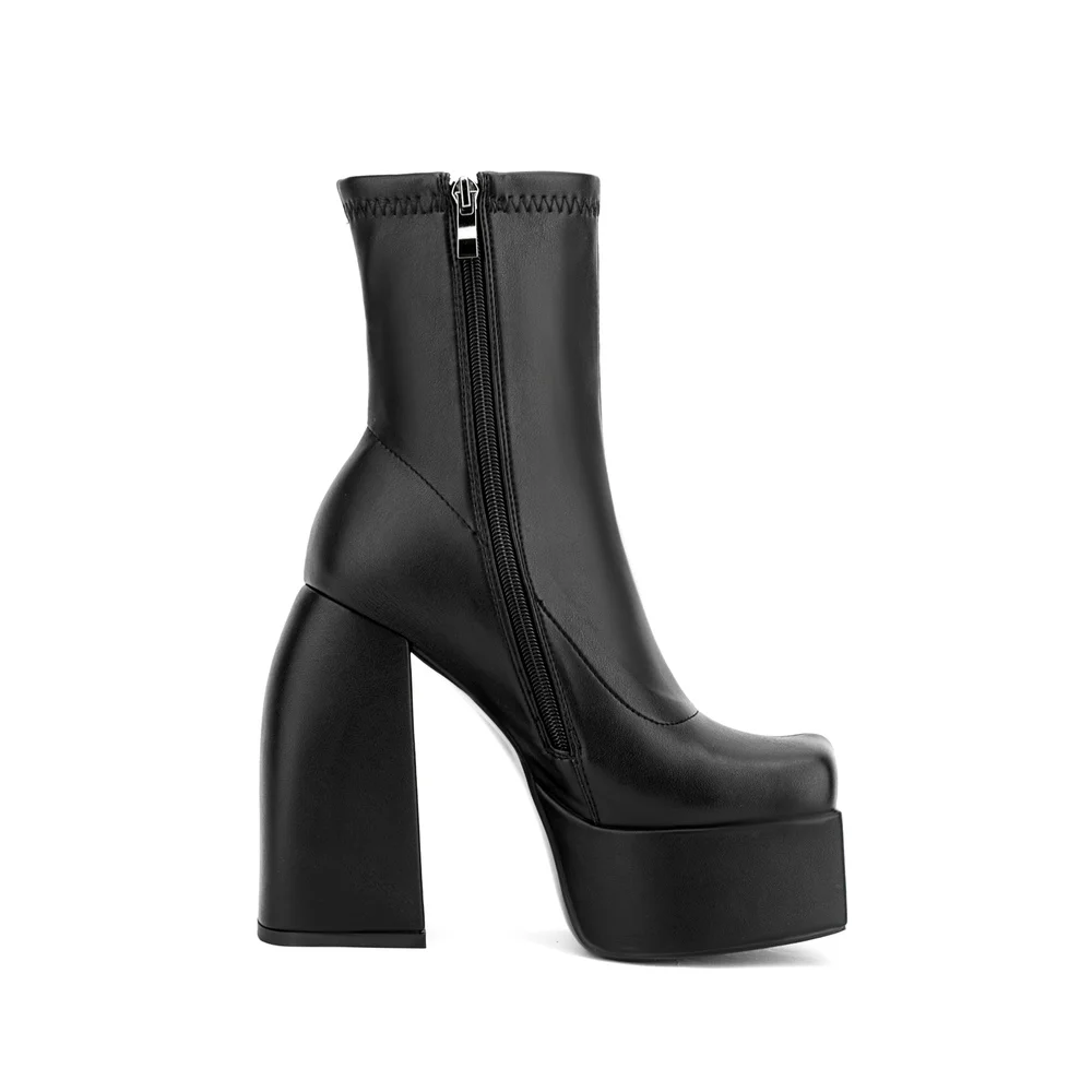 Fashion Chunky Heel Women's Ankle Boots New Thick Sole High Heel Boots Pointed Toe Party Shoes Large Size 43 Elastic Boots