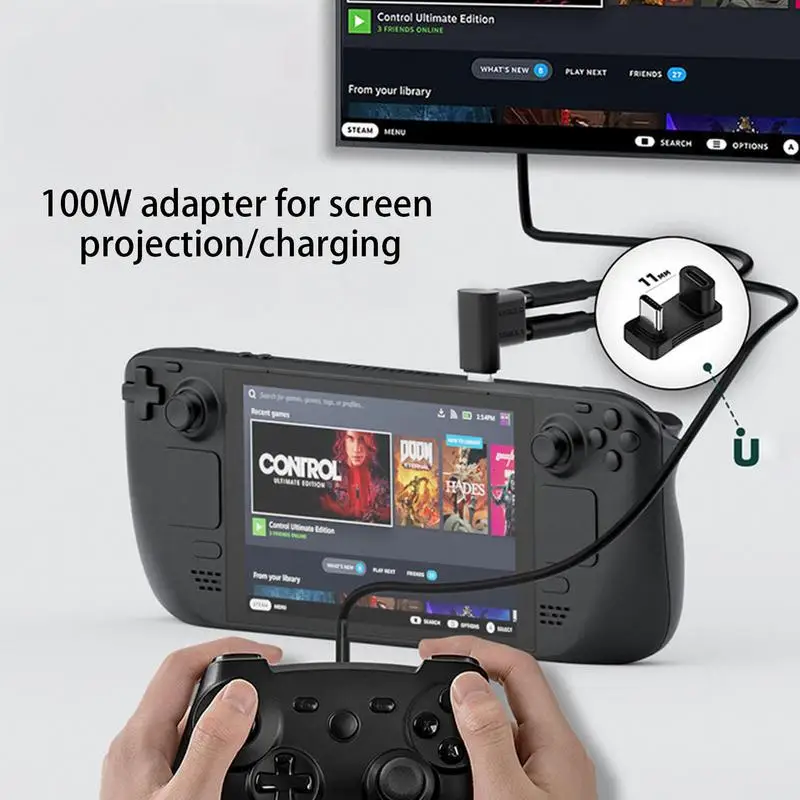 Адаптер USB C 2 в 1 10 Гбит/с 90 градусов прямоугольный удлинитель PD 100 Вт