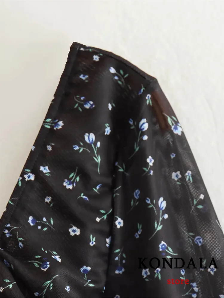 Пикантные шифоновые боди KONDALA с цветочным принтом черные прозрачные облегающие