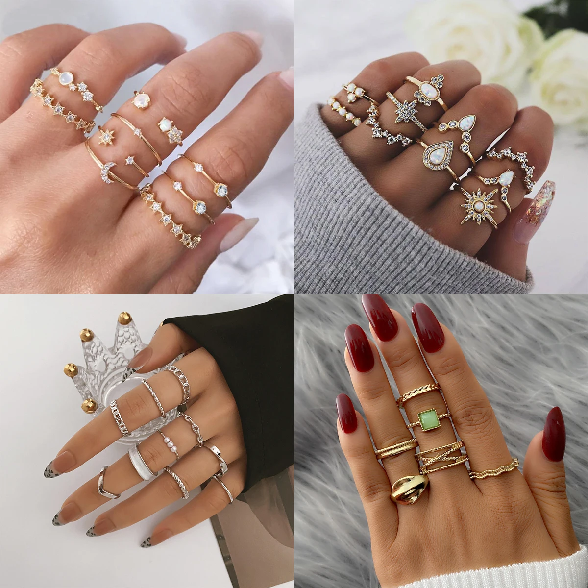 

New In Rings For Women Gothic Star Crescent Crescent Ring 9 Piece Vintage Simple Alloy Joint Ring Women's Rings Party Jewelry yc