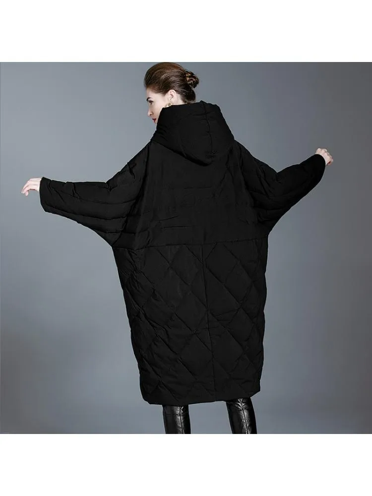 High-End 2022 Winter Long Thicked Black Hooded 90 White Down Coats Women Loose Comfortable Warmer Bread Cloth Jackets