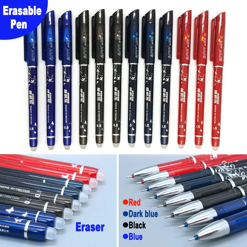 

10Pcs 20Pcs Erasable Gel Pen Set 0.5mm Tip Blue Black Red Color Ink Refill Rod Washable Handle Office School Writing Stationery