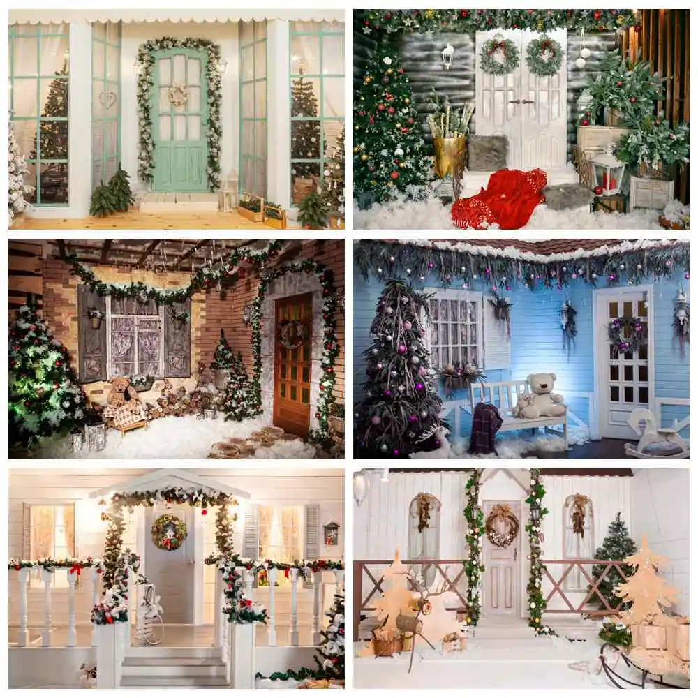 

Christmas Photography Backdrops Garland Porch Yard Stairs Custom Baby New Year Party Decoration Studio Photo Booth Backgrounds