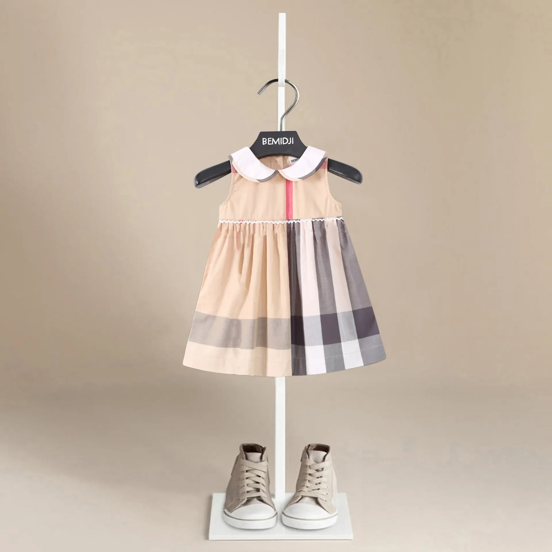 Летние дышащие полосатые клетчатые детские платья-жилет для девочек юбка