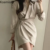 koamissa office lady ruffles bodycon slim dress long sleeves belted mini short dress fashion elegant spring autumn vestidos 2022