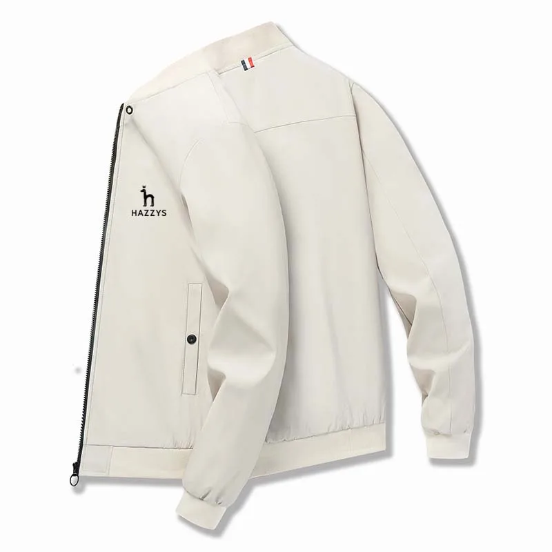 

2023 Spring Autumn HAZZYS Jacket Men's Baseball Neck Casual Coat Loose Sports Top Slim Fitting Zipper Stand Collar Men Wear Golf