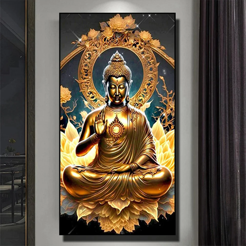 Полноформатная круглая алмазная живопись Будды полная Алмазная мозаика