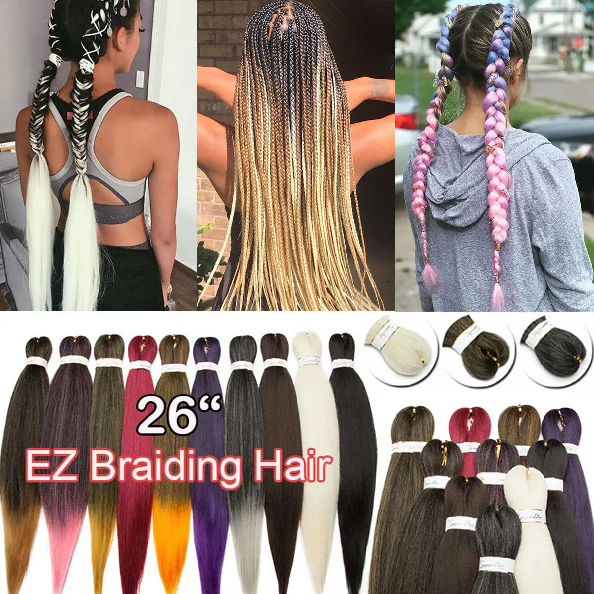 

Ombre EZ Braids Crochet Hair Kanekalon Fiber Xpression Pre Stretched Twist Braiding Hair Extensions For Women Wholesale 26 Inch