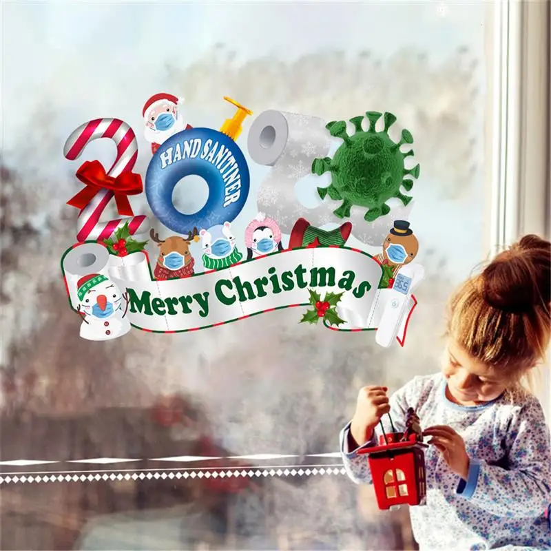 

Merry Christmas Window Sticker Decorative Paper Santa Claus Glass Decal Xmas Cartoon Home Decor