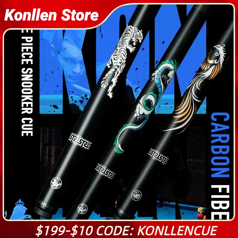 Фото Бильярдный кий KONLLEN One Piece из углеродного волокна, 10,2 мм, с черной технологией, рукоятка из черного дерева, с удлинителем и чехлом, одиночный кий №1