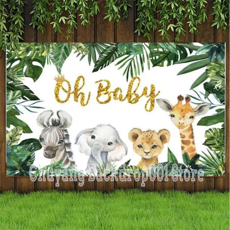 Custom Jungle Animal Safari Photography Backdrop Oh Baby Happy Birthday Party Kids Photo Background Decor Banner