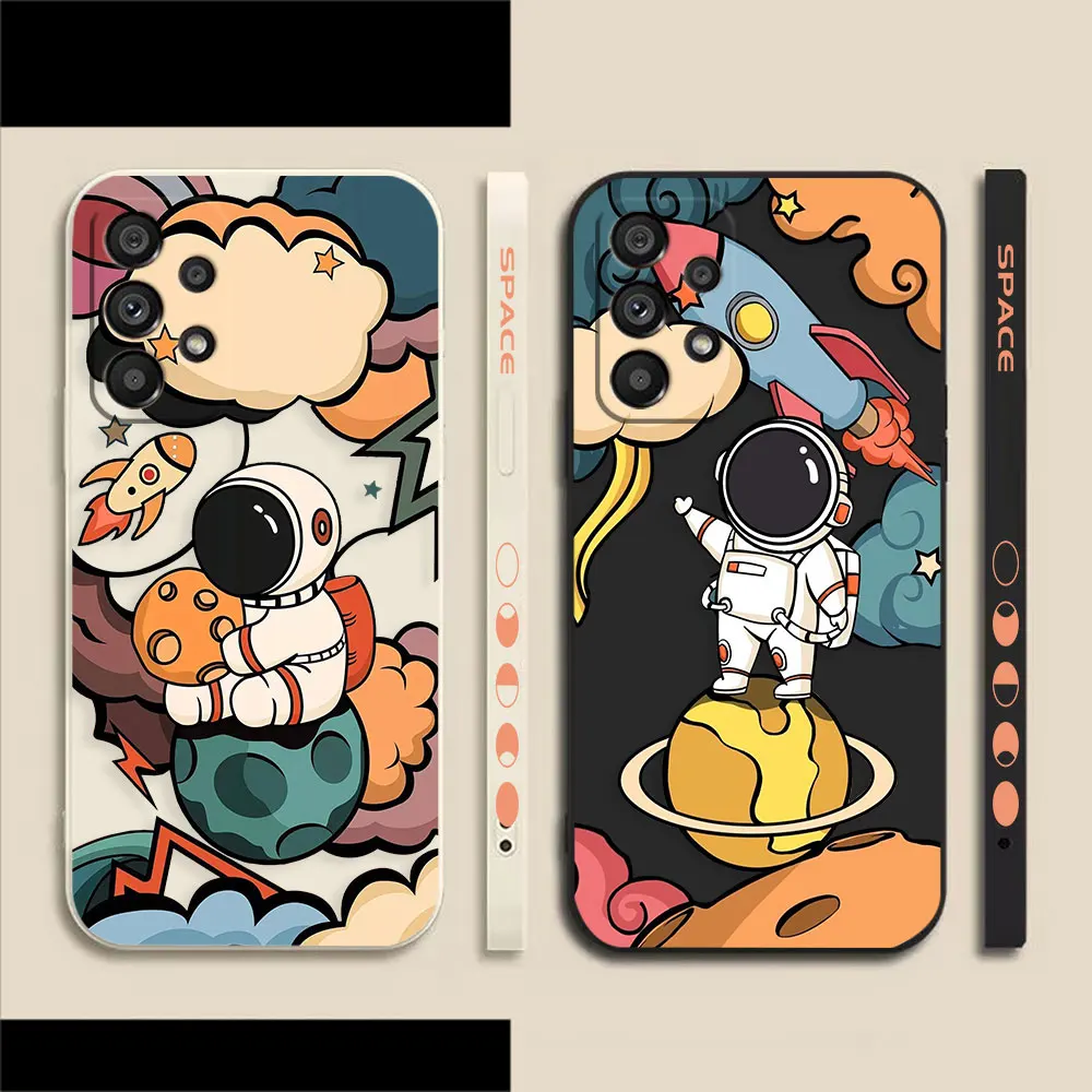 

Cartoon Space Rocket Astronaut Case For Samsung Galaxy A72 A71 A53 A52 A51 A42 A33 A32 A31 A23 A22 A21S 4G 5G Colour Liquid Case