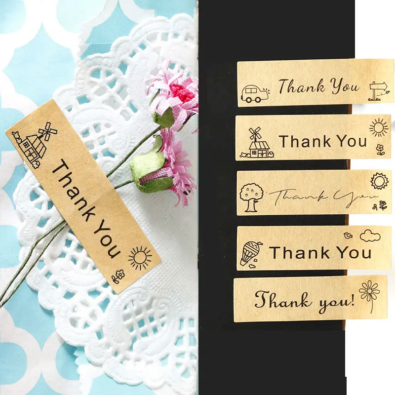 

120pcs 4.5x1.3cm Thank you Kraft Paper Sticker Scrapbooking Labels For DIY Jewelry Stationery Self-adhesive Sticker Gift Labels