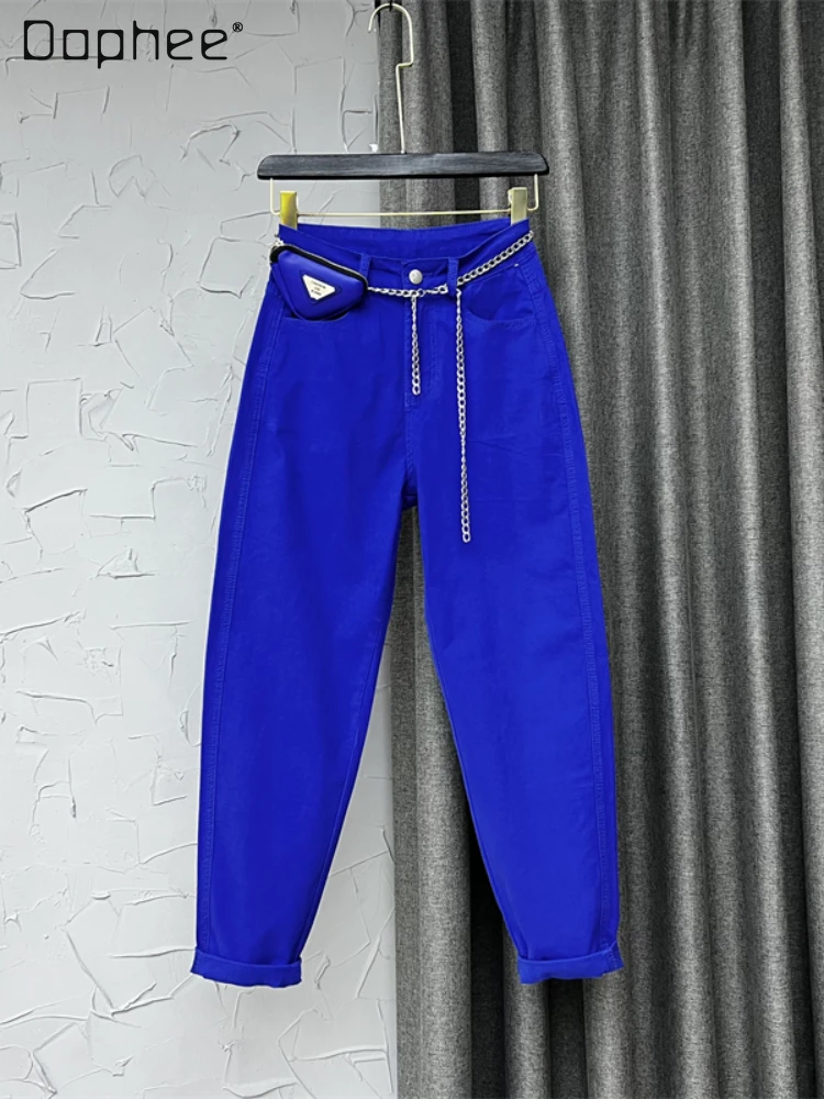 

Streetwear Baggy Blue Jeans for Women 2022 New Fall Casual Simple Loose Woman High Waist Denim Harem Pant Feminina Belt for Free