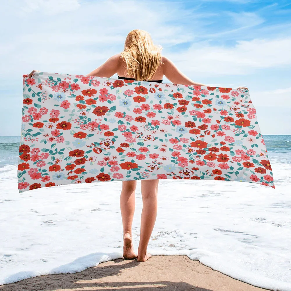 

Plant Red Petals Leaves Quick Dry Towel Large Round Beach Towel For Adult Microfiber Shower Bath Towel Swimming Cover