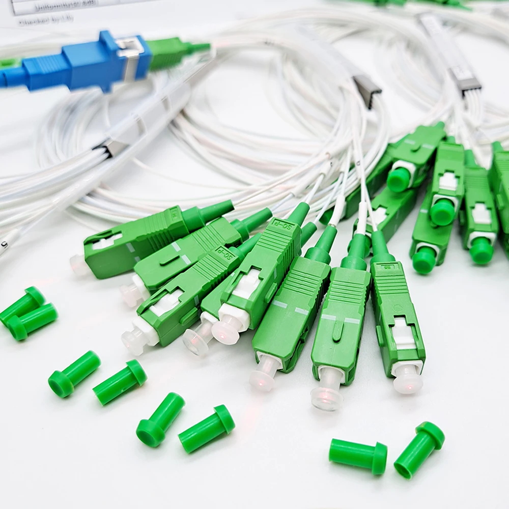 10 PCS/Lot 1X2 1X4 1X8 1X16 1X32 PLC SC/APC SM Single Mode 0.9mm G657A1 LSZH 1m FTTH Fiber Optic Splitter