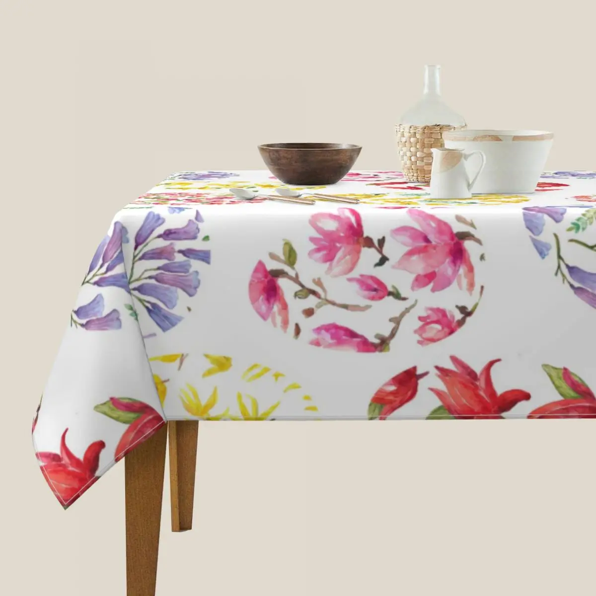 Пасхальная скатерть с изображением цветов и яиц дешевая винтажная для стола