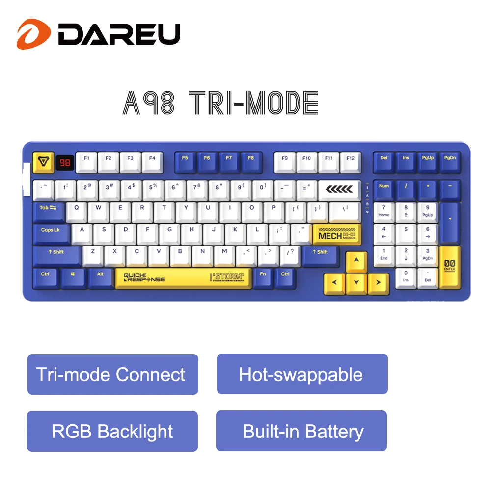 

DAREU Tri-mode Mechanical Keyboard 98 Keys Sky Blue Switch RGB Backlight Gaming Keyboards PBT Keycaps Gasket Structure Gamer KB