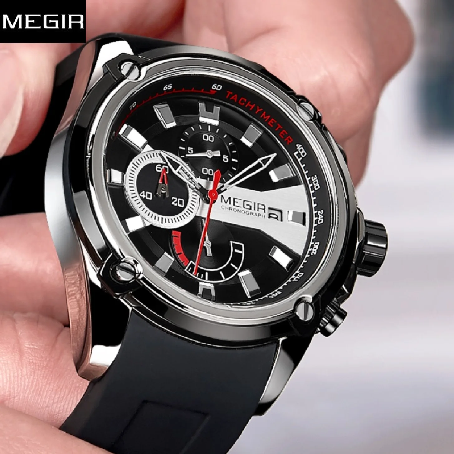 

MEGIR Top Brand Watch Army Sports Quartz Clock Men New Black Silicone Strap Military Marine Chronograph Wristwatch Male Relogios