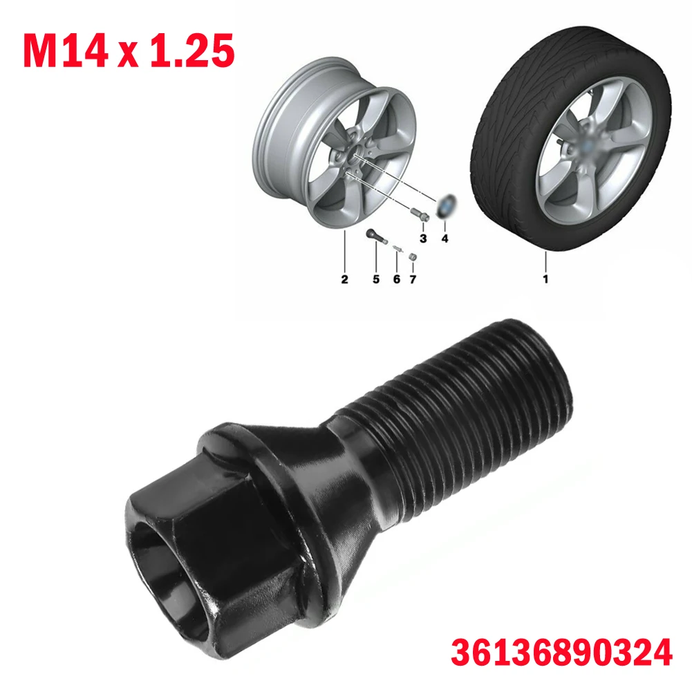 

1PC Wheel Lug Bolt For BMW Wheel Nut Stud Bolt M14 X 1.25 Black F25 X3 E70 X5 36136890324 Exterior Car Tire Accessories