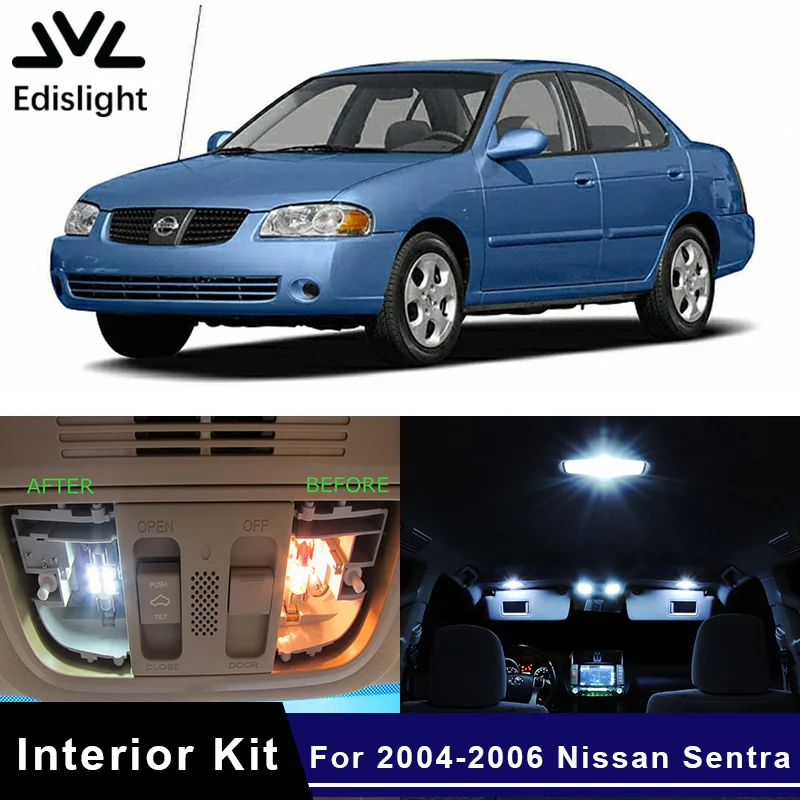 

9Pcs White Ice Blue LED Lamp Car Bulbs Interior Package Kit for 2004-2006 Nissan Sentra Map Dome Trunk Plate Light