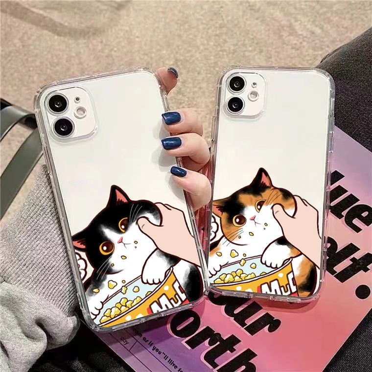 

Cute Cat Kitten For iPhone 13 12 11 Pro 12 13 Mini X XR XS Max 6 6S 7 8 Plus SE2020 Clear Phone Case TPU Cases Back Cover Coque