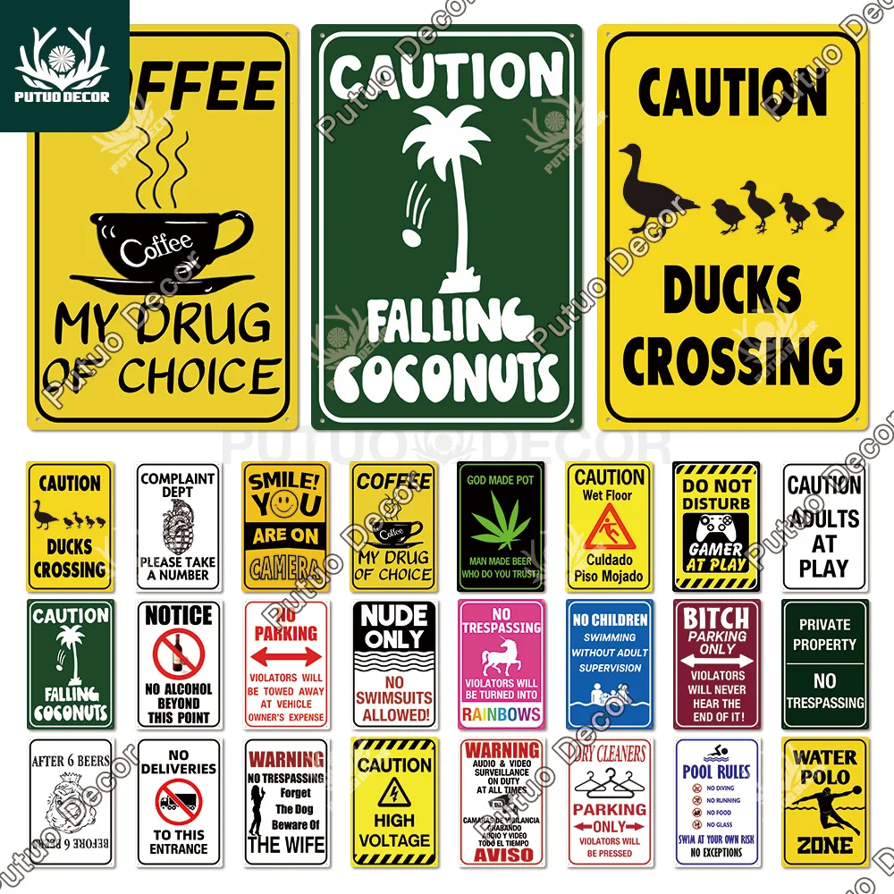 

Putuo Decor Warning Beware Sign No Parning Vintage Metal Tin Sign Decoration for Garage Home Swimming Pool Wall Decor Pool Rules