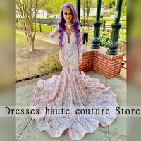 elegant sparkly sequin ruffles mermaid prom dresses 2022 african black girls long sleeves evening gowns robes de soir%c3%a9e