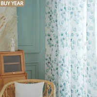 modern curtains for living dining room bedroom pastoral linden leaf green window screen french window tulle curtains