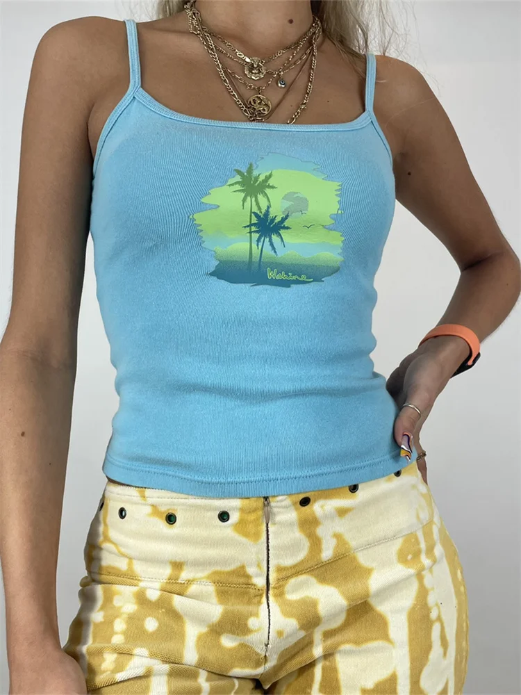 

Женский винтажный топ с принтом, без рукавов, с открытой спиной