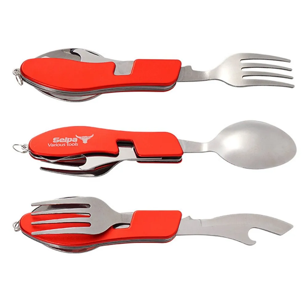 

3-in-1 Foldable Stainless Steel Fork Spoon Durable Tableware for Camping Hunting Traveling Fruits Vegetable Pillers BBQ Picnic