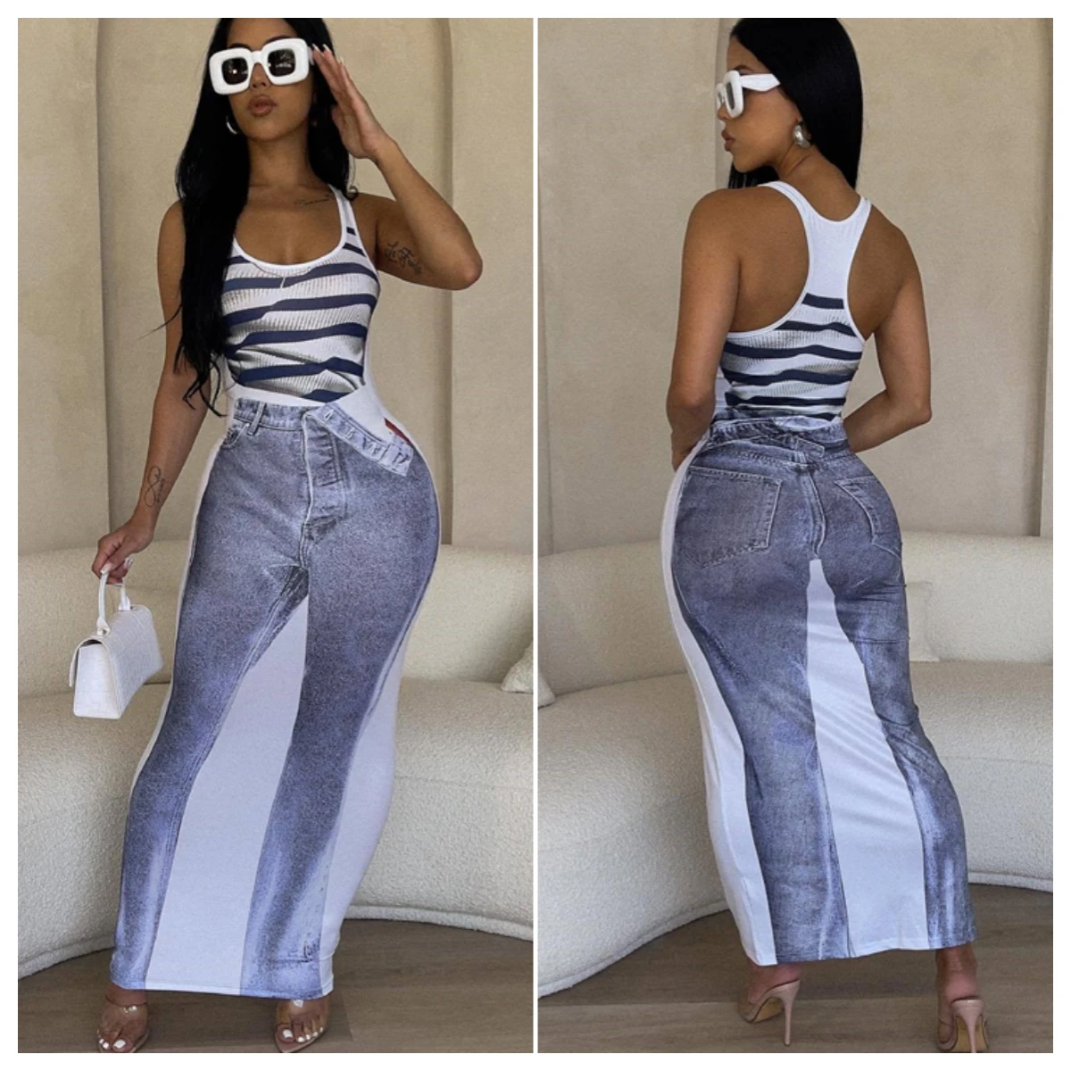 

Unique 3D Print Maxi Tank Dresses Women Summer Low Cut Sleeveless Bodycon Long Robe Casual Street Sundress Party Clubwear