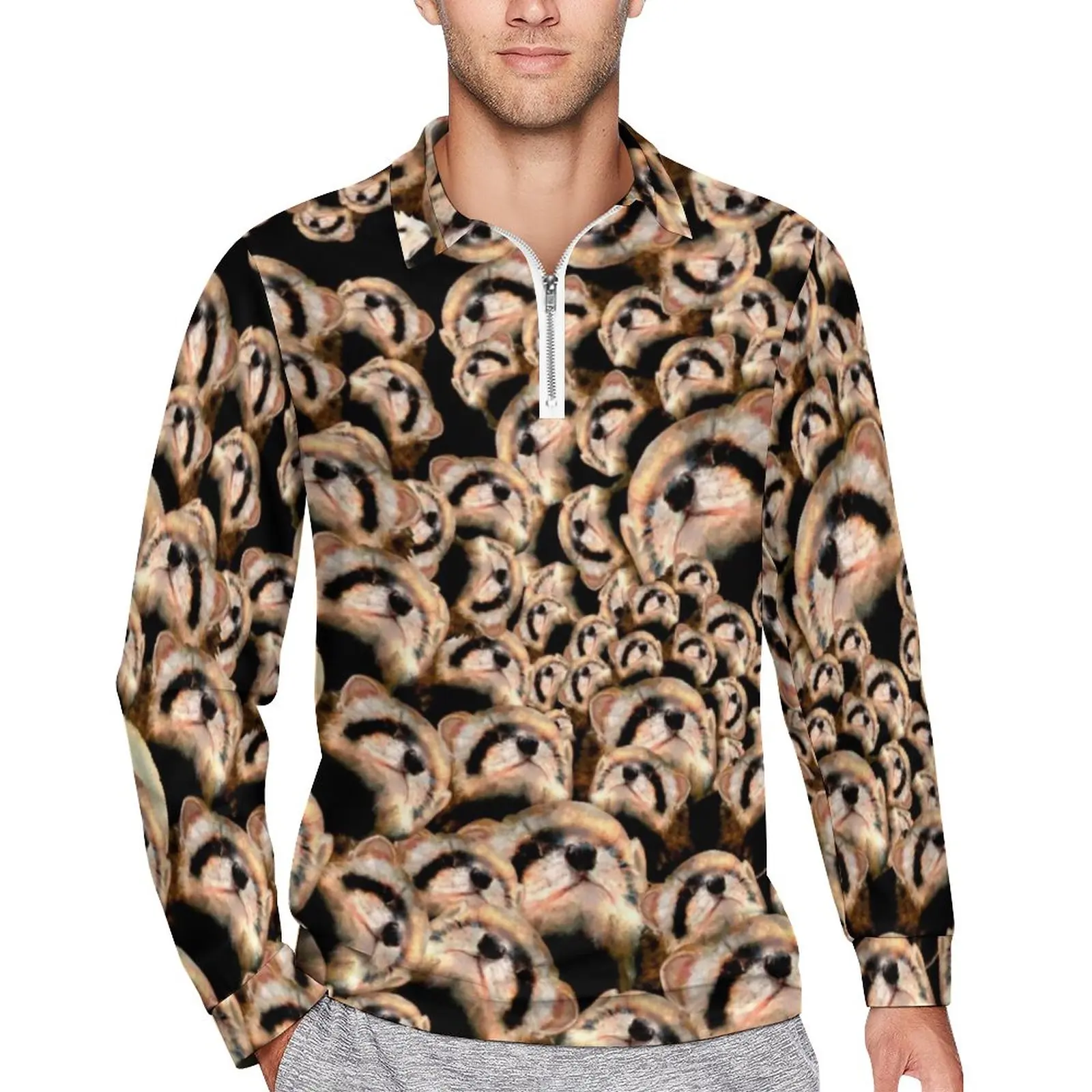 

Cute Ferret Casual Polo Shirts 101 Furets Print T-Shirts Long-Sleeve Design Shirt Trending Oversized Man Tops Birthday Present