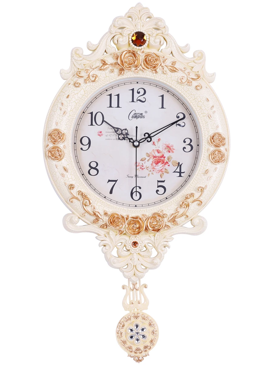

Large Wall Clock Living Room Vintage European Swing Clock Luxury Silent Shabby Chic Watch Wall Orologio Da Parete Decor