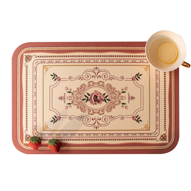 

American pink rose leather dining mat table mat desktop heat insulation mat disposable waterproof and oil-proof Placemat