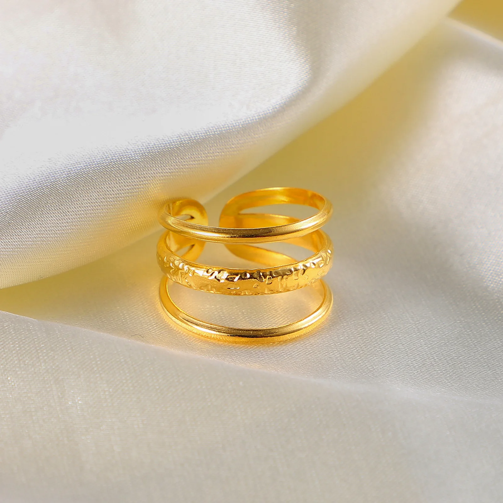 

Multi Layer Line Ring for Women, Stainles Steel Geometric Open Brand Wrap Rings