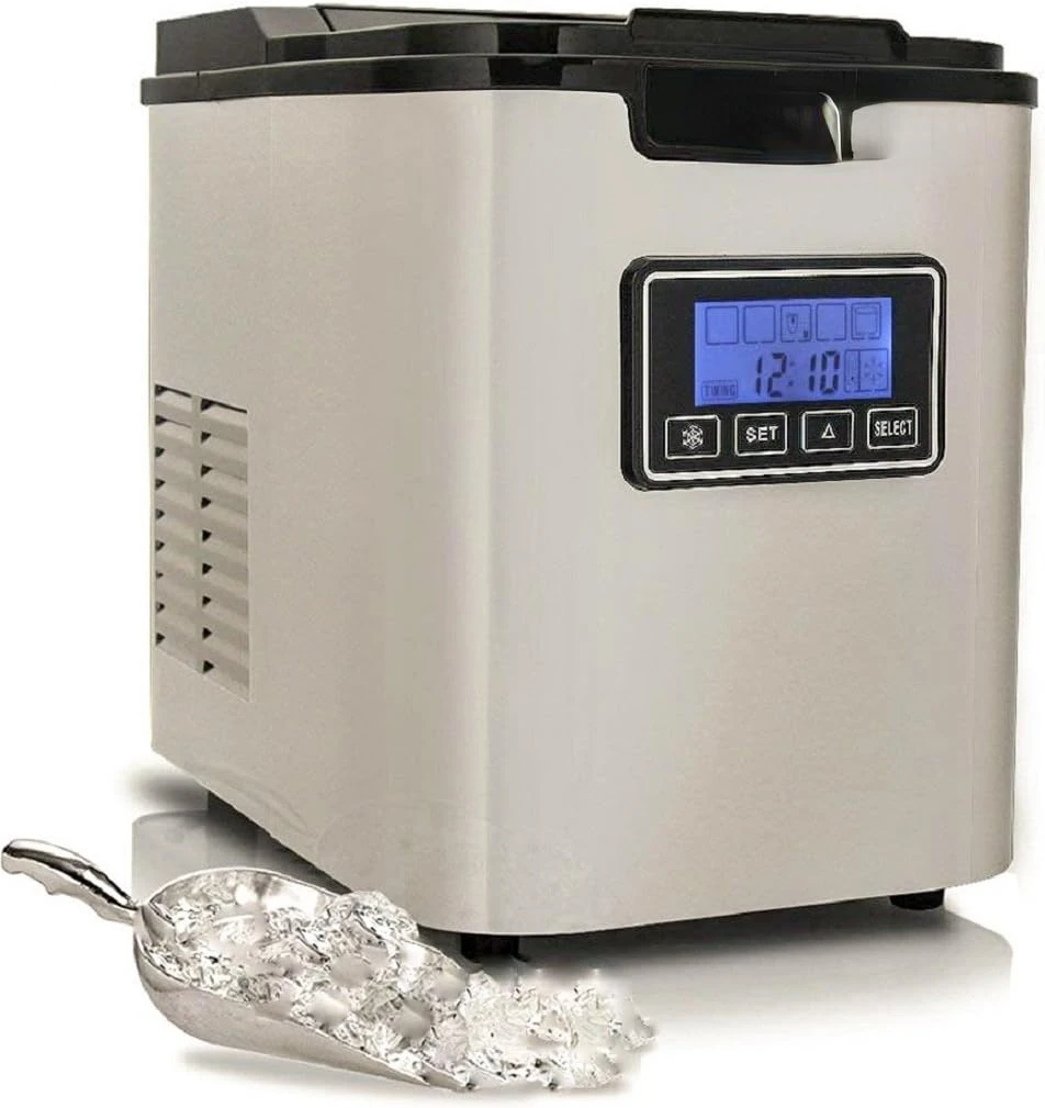 

Digital Ice Maker Machine - Portable Stainless Steel, Stain Resistant Countertop w/Built-In Freezer, Over-Sized Ice Bucket Ice M