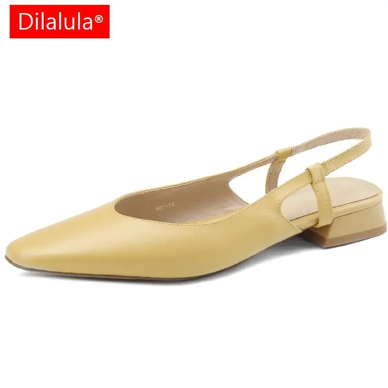 

Dilalula Office Ladies Casual Women Pumps Fashion Concise Genuine Leather Low Heels Slingbacks Shoes Woman Spring Summer Newest