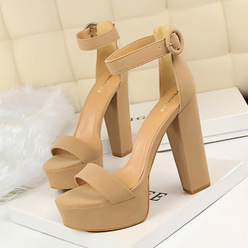 

1550-1 Style Chunky Heel Super Slimming High Heels Sexy Nightclub Women's Shoes Waterproof Platform Open Toe Belt Buckle Sandals